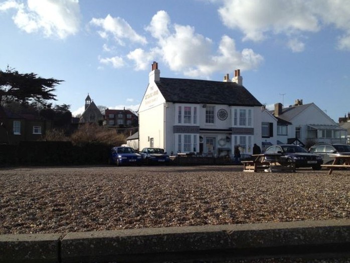 View of the Zetland Arms pub on the beach